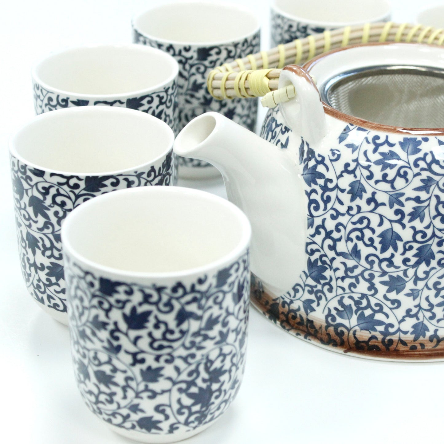 Herbal Teapot Gift Set – Blue Pattern (1 Teapot + 6 Cups)