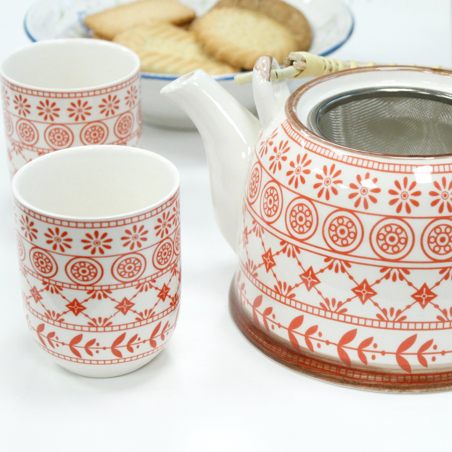 Herbal Teapot Gift Set – Amber Pattern (1 Teapot + 6 Cups)