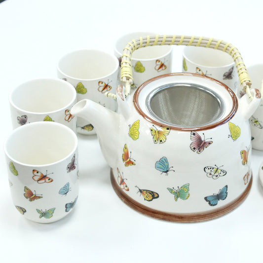 Butterfly Teapot Gift Set – 1 Teapot + 6 Matching Cups