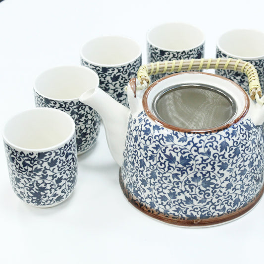 Herbal Teapot Gift Set – Blue Pattern (1 Teapot + 6 Cups)