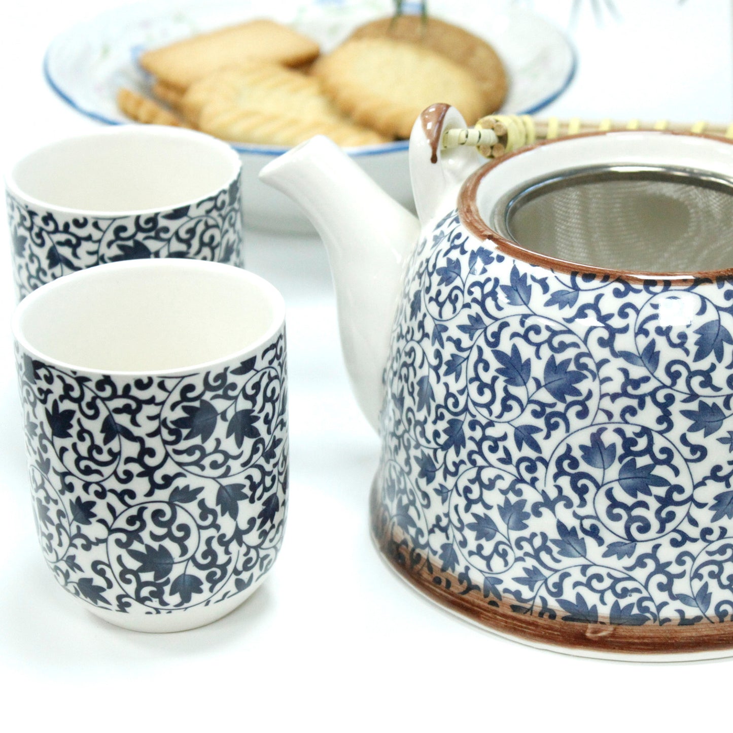 Herbal Teapot Gift Set – Blue Pattern (1 Teapot + 6 Cups)