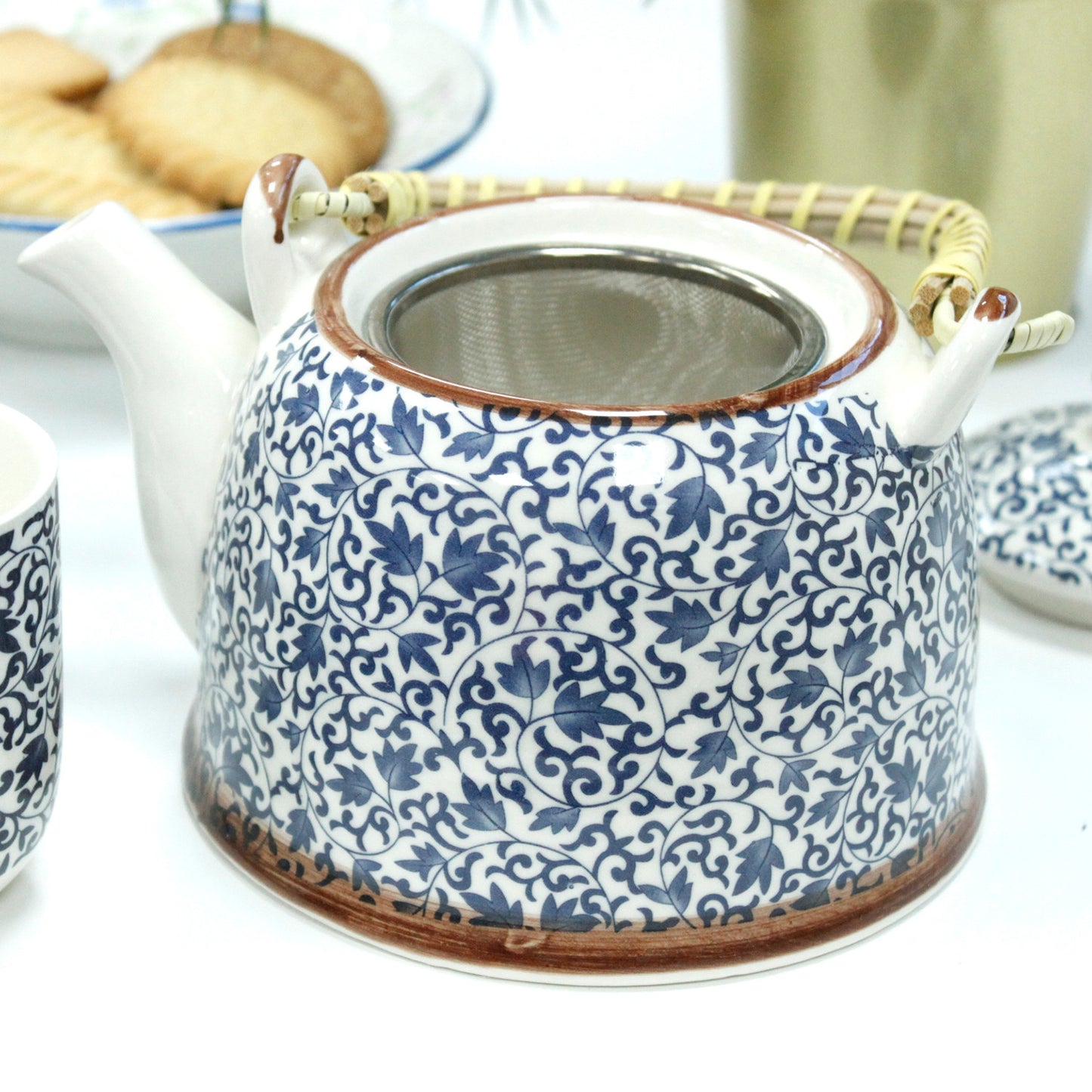 Herbal Teapot Gift Set – Blue Pattern (1 Teapot + 6 Cups)