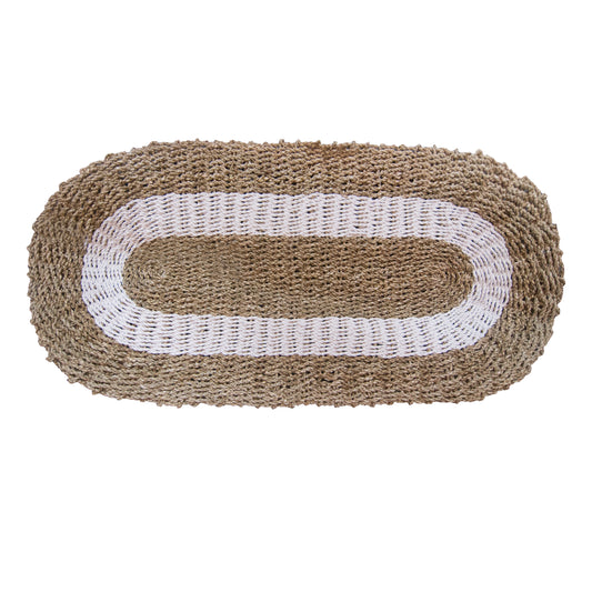 Oval Seagrass Rug – White & Tan – 60x120 cm